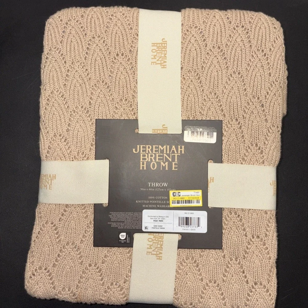 Sand Jeremiah Brent Home 100% Cotton Knitted Pointelle Scallop 50in x 60in 20746